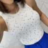 Cropped Alongado Modal com Aplicações Mari Branco - Fernanda Ramos Store