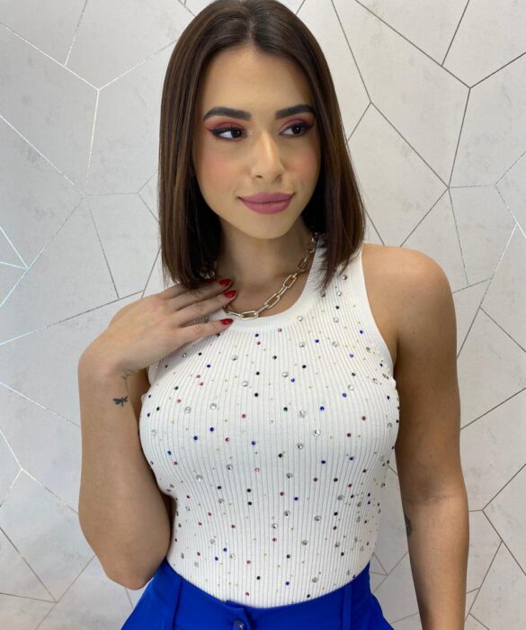 Cropped Alongado Modal com Aplicações Mari Branco - Fernanda Ramos Store