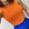 Cropped Alongado Modal com Aplicações Mari Laranja - Fernanda Ramos Store