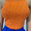 Cropped Alongado Modal com Aplicações Mari Laranja - Fernanda Ramos Store