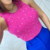 Cropped Alongado Modal com Aplicações Mari Pink - Fernanda Ramos Store