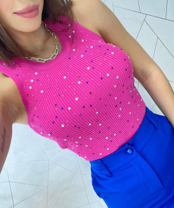 Cropped Alongado Modal com Aplicações Mari Pink - Fernanda Ramos Store