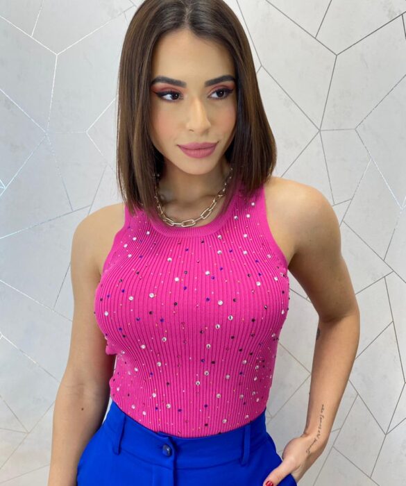 Cropped Alongado Modal com Aplicações Mari Pink - Fernanda Ramos Store