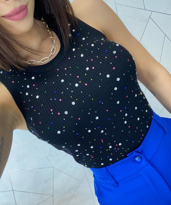 Cropped Alongado Modal com Aplicações Mari Preto - Fernanda Ramos Store