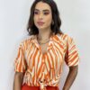 Cropped Feminino Alongado com Amarração Estampado Laranja - Fernanda Ramos Store