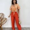 Cropped Feminino Alongado com Amarração Estampado Laranja - Fernanda Ramos Store