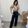 Cropped Feminino Alongado com Amarração Estampado Preto - Fernanda Ramos Store