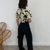 Cropped Feminino Alongado com Amarração Estampado Preto - Fernanda Ramos Store