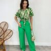 Cropped Feminino Alongado com Amarração Estampado Verde - Fernanda Ramos Store