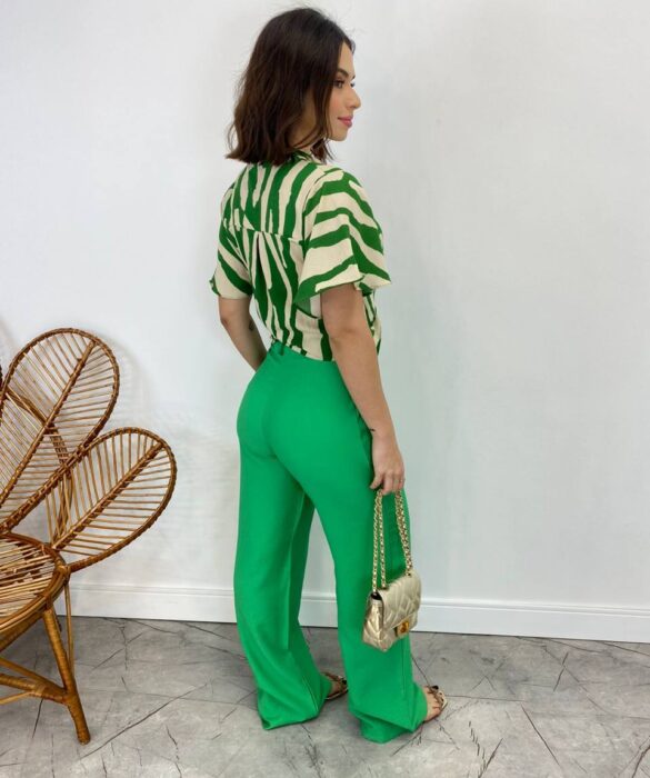 Cropped Feminino Alongado com Amarração Estampado Verde - Fernanda Ramos Store