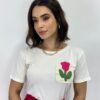 Cropped Feminino Alongado com Detalhe Bordado Off White - Fernanda Ramos Store