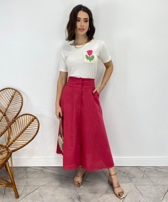 Cropped Feminino Alongado com Detalhe Bordado Off White - Fernanda Ramos Store