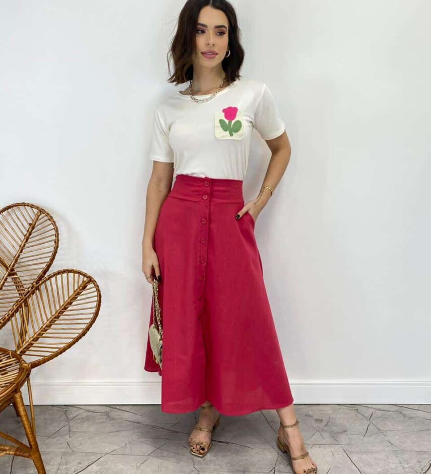 Cropped Feminino Alongado com Detalhe Bordado Off White - Fernanda Ramos Store
