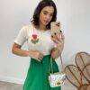 Cropped Feminino Alongado com Detalhe Bordado Off White - Fernanda Ramos Store