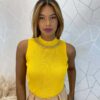 Cropped Feminino Canelado Ayla com Aplicações Amarelo - Fernanda Ramos Store