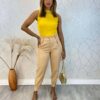 Cropped Feminino Canelado Ayla com Aplicações Amarelo - Fernanda Ramos Store