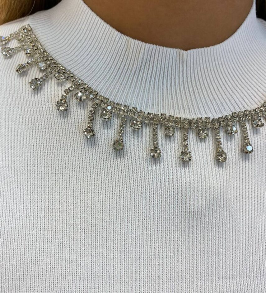 Cropped Feminino Canelado Ayla com Aplicações Branco - Fernanda Ramos Store
