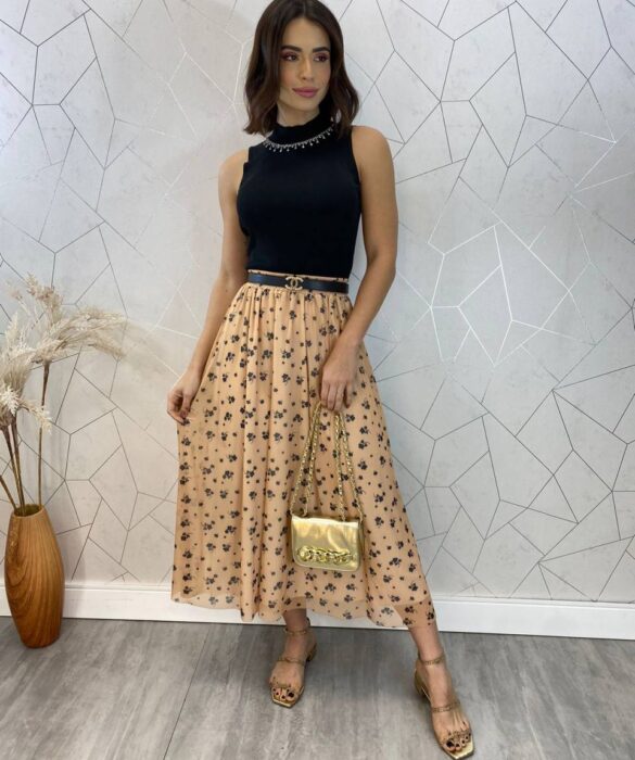 Cropped Feminino Canelado Ayla com Aplicações Preto - Fernanda Ramos Store