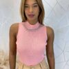 Cropped Feminino Canelado Ayla com Aplicações Rosa - Fernanda Ramos Store