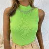 Cropped Feminino Canelado Ayla com Aplicações Verde - Fernanda Ramos Store