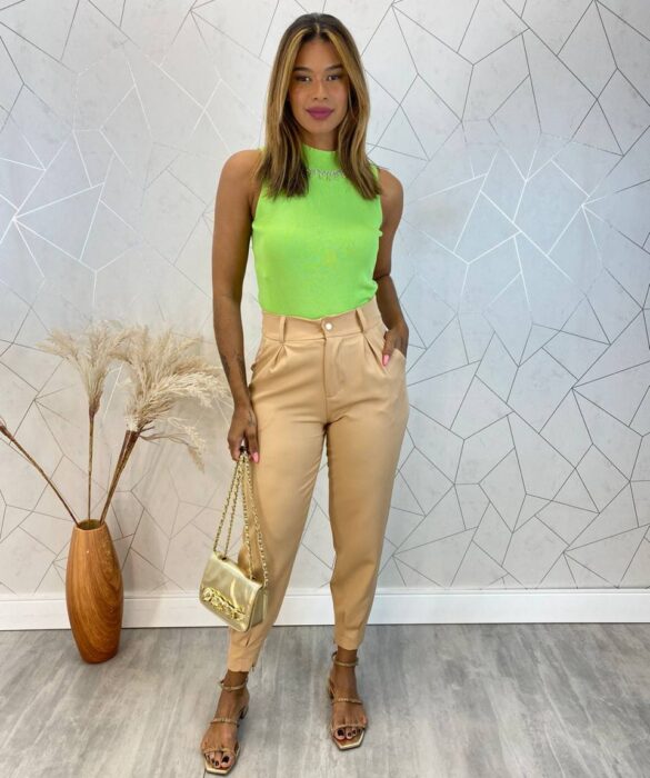 Cropped Feminino Canelado Ayla com Aplicações Verde - Fernanda Ramos Store