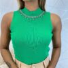 Cropped Feminino Canelado Ayla com Aplicações Verde Bandeira - Fernanda Ramos Store