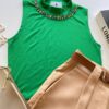 Cropped Feminino Canelado Detalhe em Aplicações Verde - Fernanda Ramos Store