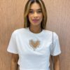 Cropped Feminino Coração Vazado com Aplicações Branco - Fernanda Ramos Store