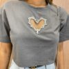 Cropped Feminino Coração Vazado com Aplicações Cinza Escuro - Fernanda Ramos Store