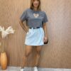 Cropped Feminino Coração Vazado com Aplicações Cinza Escuro - Fernanda Ramos Store