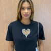 Cropped Feminino Coração Vazado com Aplicações Preto - Fernanda Ramos Store