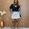 Cropped Feminino Coração Vazado com Aplicações Preto - Fernanda Ramos Store