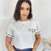 Cropped Feminino Eloá com Pedrarias e Aplicações Branco - Fernanda Ramos Store