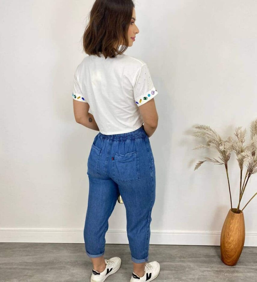 Cropped Feminino Eloá com Pedrarias e Aplicações Branco - Fernanda Ramos Store