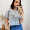 Cropped Feminino Eloá com Pedrarias e Aplicações Cinza - Fernanda Ramos Store