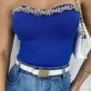 Cropped Feminino Modal Tomara que Caia com Aplicações Azul - Fernanda Ramos Store