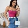 Cropped Feminino Modal Tomara que Caia com Aplicações Pink - Fernanda Ramos Store