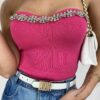 Cropped Feminino Modal Tomara que Caia com Aplicações Pink - Fernanda Ramos Store