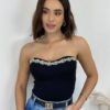 Cropped Feminino Modal Tomara que Caia com Aplicações Preto - Fernanda Ramos Store