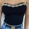 Cropped Feminino Modal Tomara que Caia com Aplicações Preto - Fernanda Ramos Store