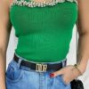 Cropped Feminino Modal Tomara que Caia com Aplicações Verde - Fernanda Ramos Store