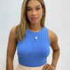 Cropped Feminino sem Bojo Canelado Nina Azul - Fernanda Ramos Store