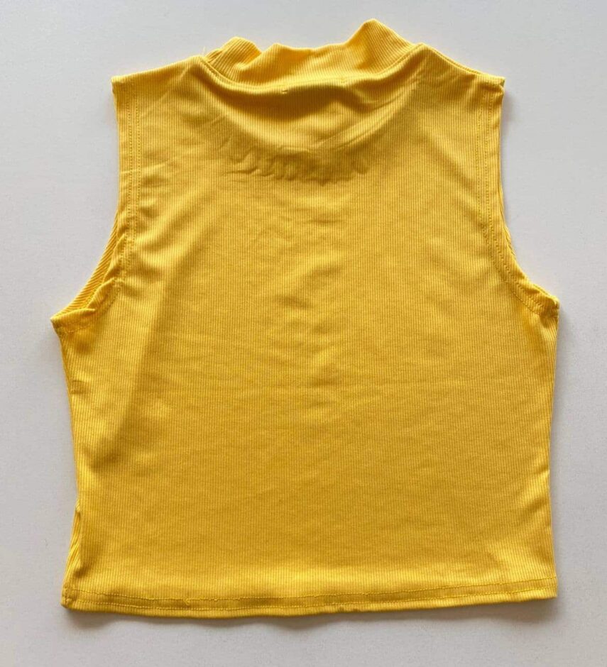 Cropped Feminino Canelado Detalhe em Aplicações Amarelo - Fernanda Ramos Store