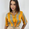 Cropped Feminino sem Bojo Listrado Laranja com Amarração - Fernanda Ramos Store