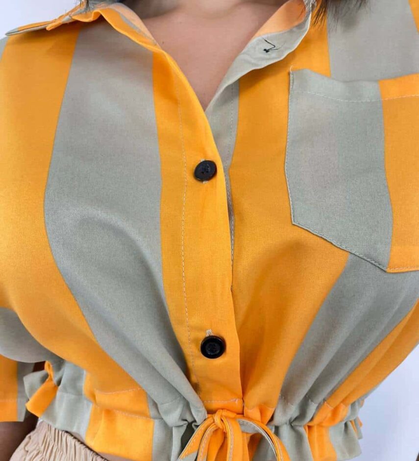 Cropped Feminino sem Bojo Listrado Laranja com Amarração - Fernanda Ramos Store