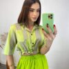 Cropped Feminino sem Bojo Listrado Verde Lima com Amarração - Fernanda Ramos Store