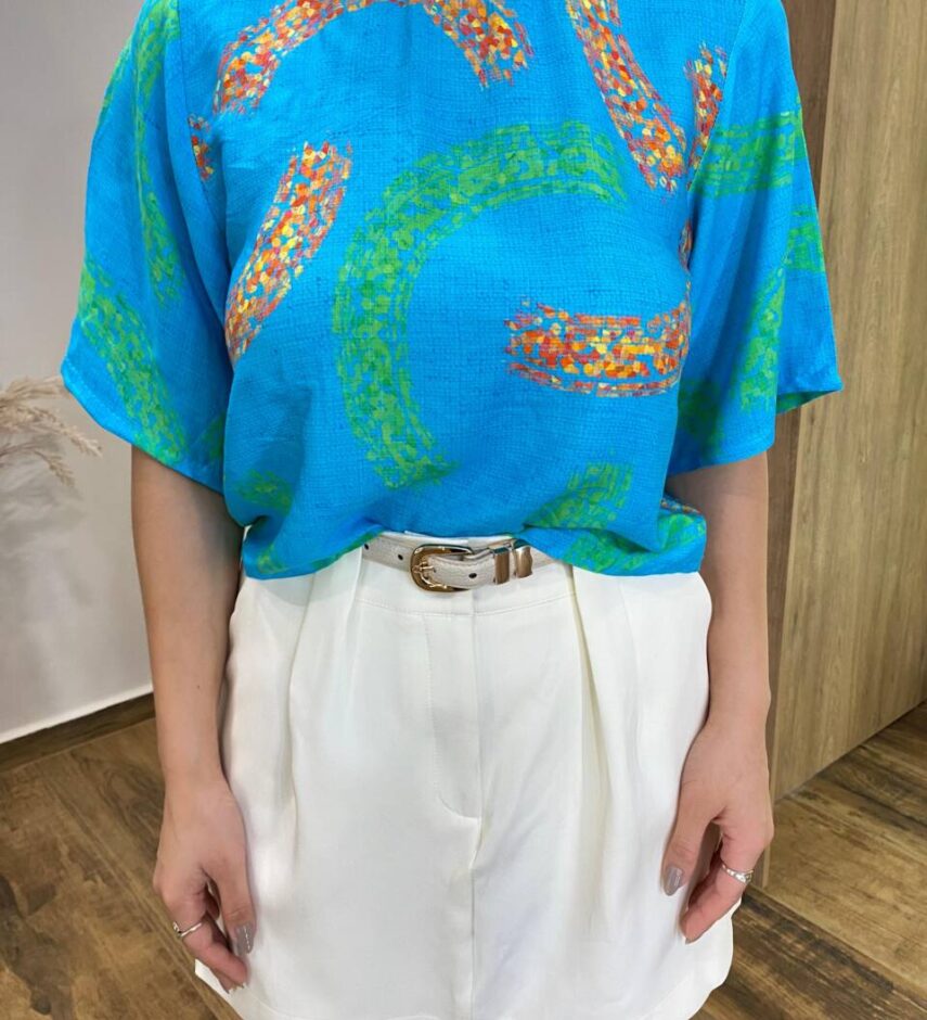 Cropped Feminino sem Bojo Luisa Estampado Azul - Fernanda Ramos Store