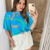 Cropped Feminino sem Bojo Luisa Estampado Azul - Fernanda Ramos Store