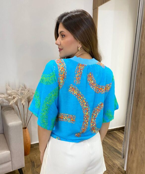 Cropped Feminino sem Bojo Luisa Estampado Azul - Fernanda Ramos Store