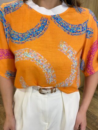 Cropped Feminino sem Bojo Luisa Estampado Laranja - Fernanda Ramos Store